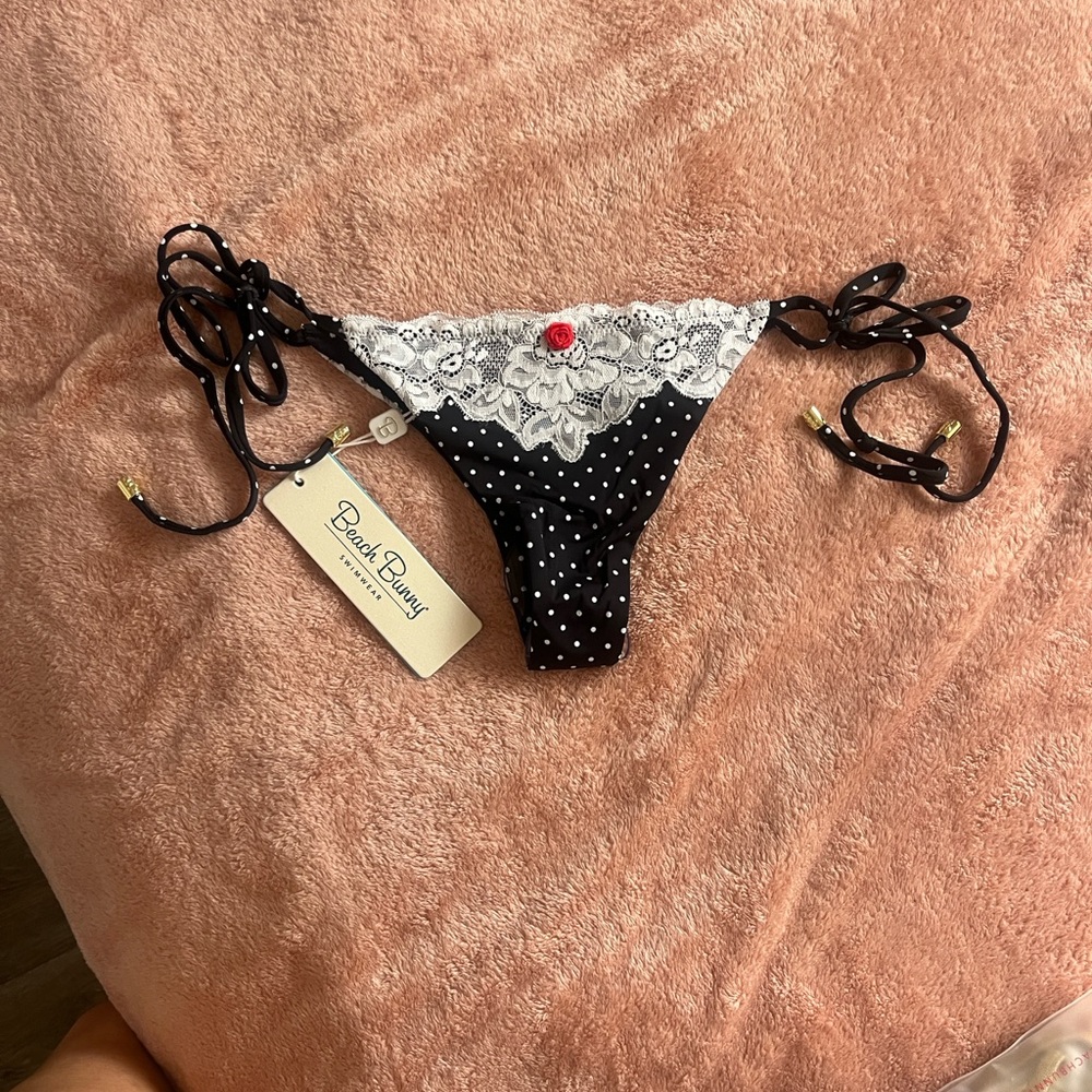 Beach Bunny Black and White Polka Dot Lace Panty